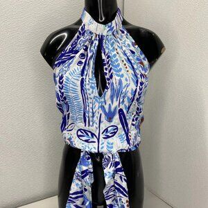 Poupette St Barth Women’s Clea Halter Cropped Top – Blue Plum/Multi – Size S